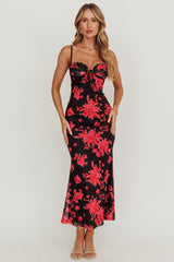 Fortune Lace Trim Mesh Midi Dress Black