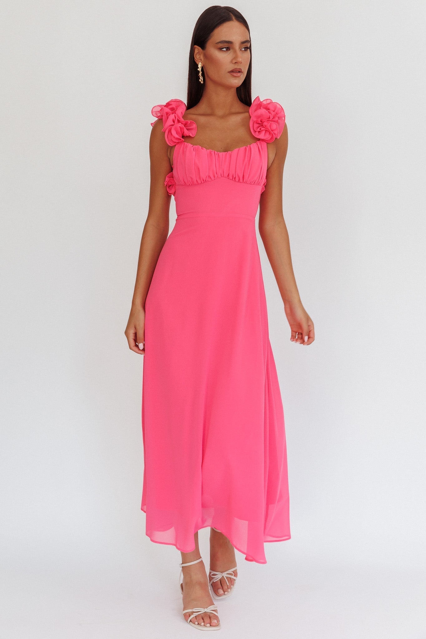 Eloquent Lace-Up Back Maxi Dress Hot Pink