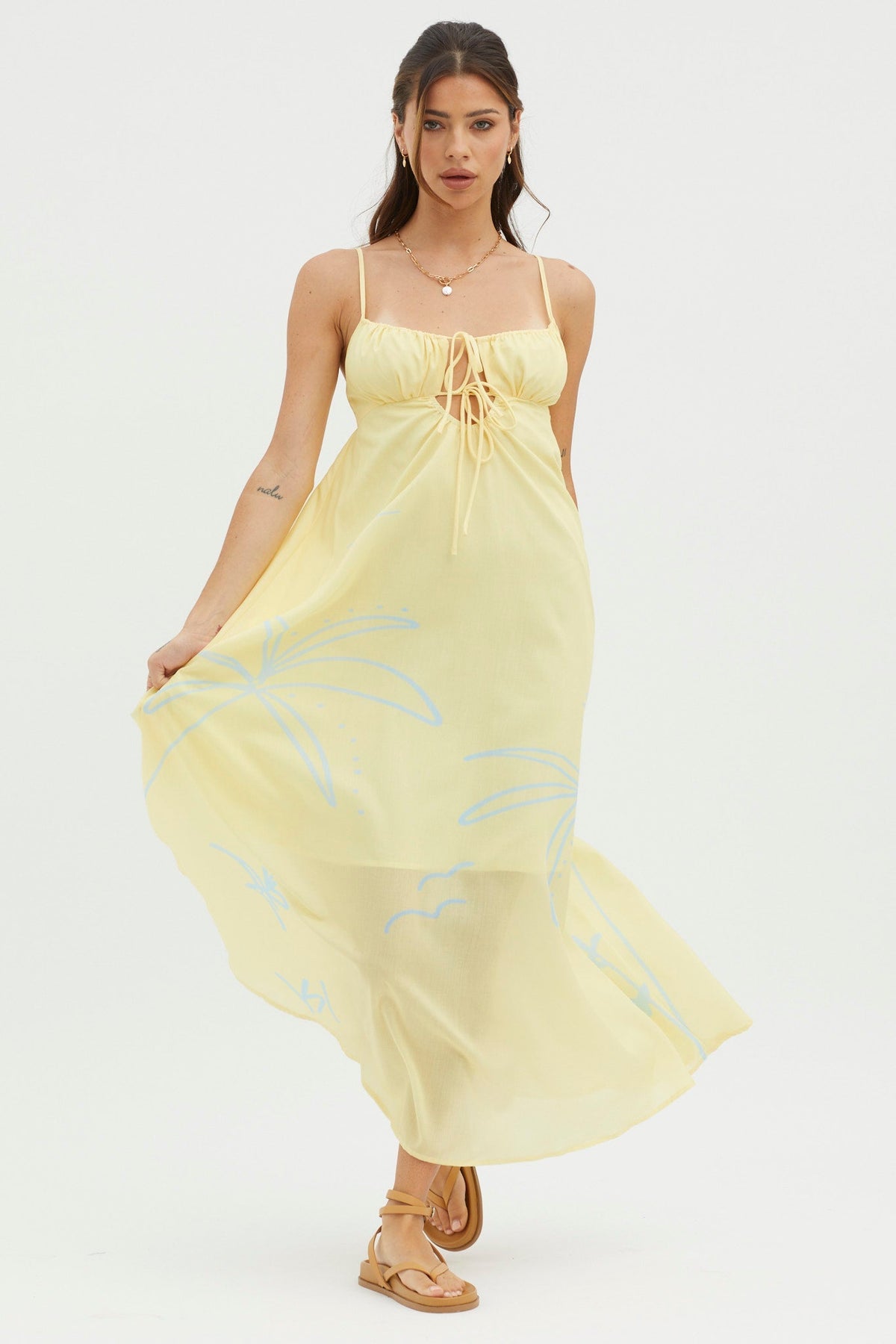 Yuki Tied Bust Midi Dress Yellow
